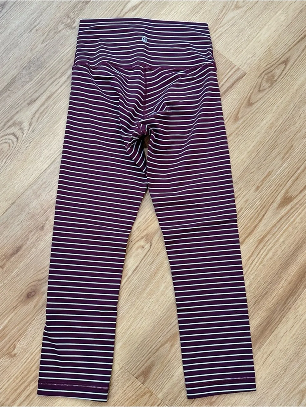 Lululemon Wunder Under Crop High-Rise Burgundy Maroon White Stripes Size 4